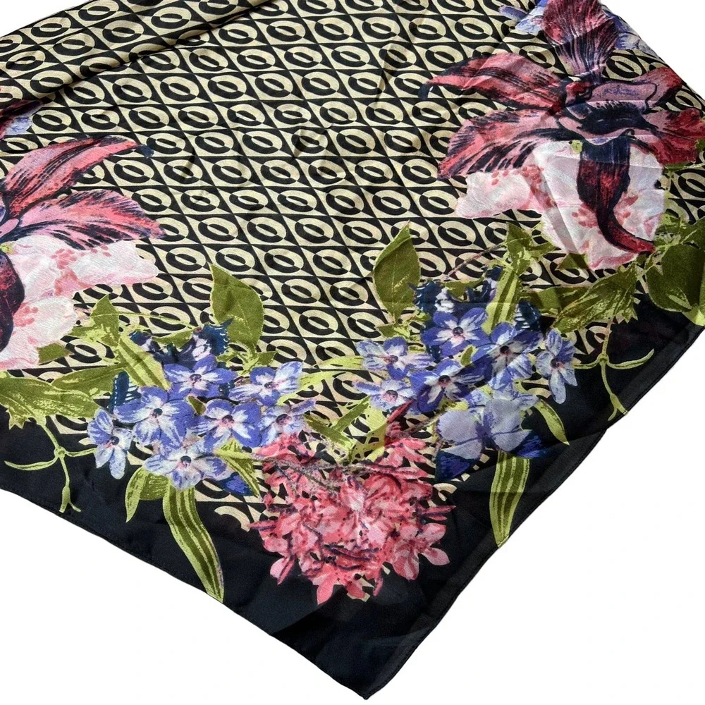 Giani Bernini Floral Loop Square Scarf Black‎ New